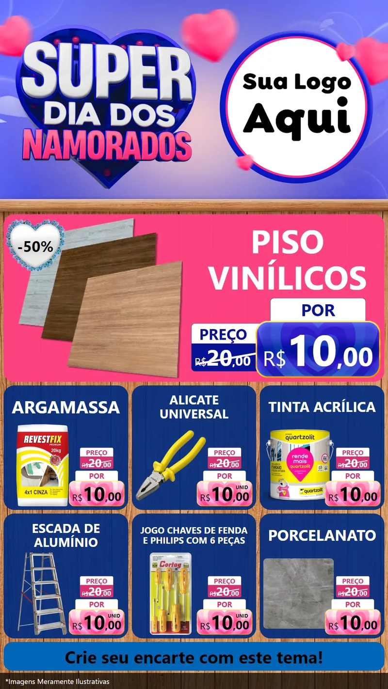 Modelo de Rede Social para Stories com o tema Super Dia dos Namorados para Material para Construção