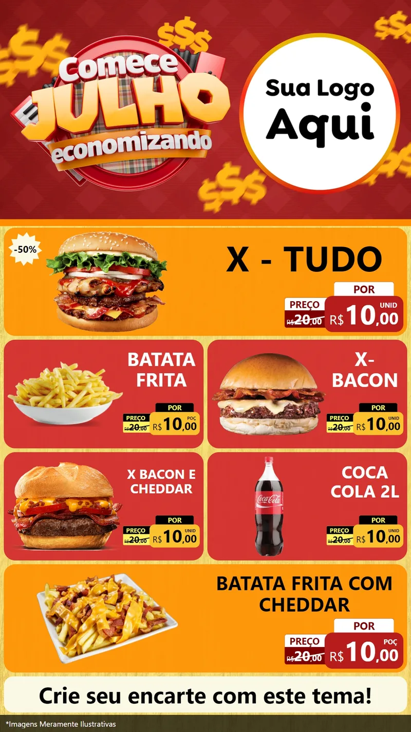 Modelo de TV para TV Vertical com o tema Comece Julho Economizando para Hamburgueria