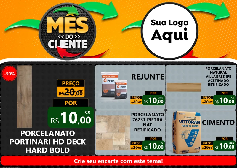 Modelo de Encarte para Encarte A4 Horizontal com o tema Mês do Cliente para Pisos e revestimentos