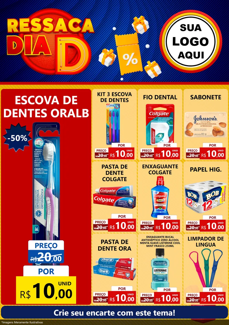Modelo de Encarte para Encarte A4 Vertical com o tema Ressaca Dia D para Higiene Pessoal