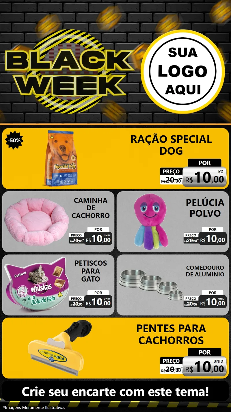Modelo de TV para TV Vertical com o tema Black Week para Pet Shop