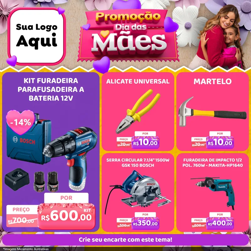 Modelo de Rede Social para Feed Facebook com o tema Promoção Dia das Mães para Maquinas e Ferramentas