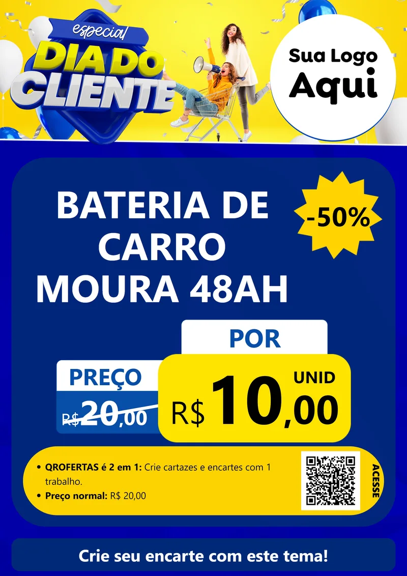 Modelo de Cartaz para Cartaz A4 Vertical com o tema Especial Dia do Cliente para Baterias Elétricas