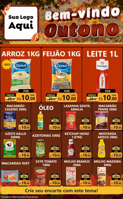 Modelo de Encarte para Encarte Grande com o tema Bem-vindo Outono para Supermercado