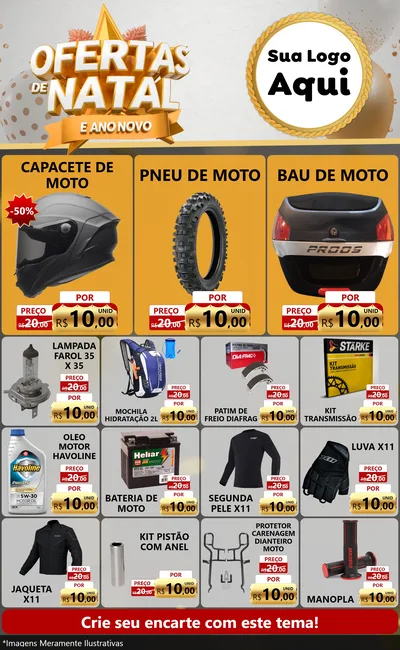 Modelo de Encarte para Encarte Grande com o tema Ofertas De Natal E Ano Novo para Moto peças