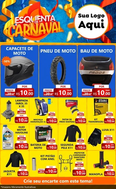 Modelo de Encarte para Encarte Grande com o tema Esquenta de Carnaval para Moto peças