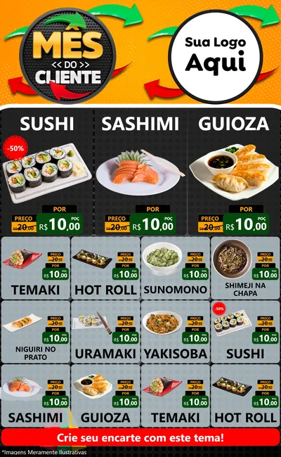 Modelo de Encarte para Encarte Grande com o tema Mês do Cliente para Comida japonesa