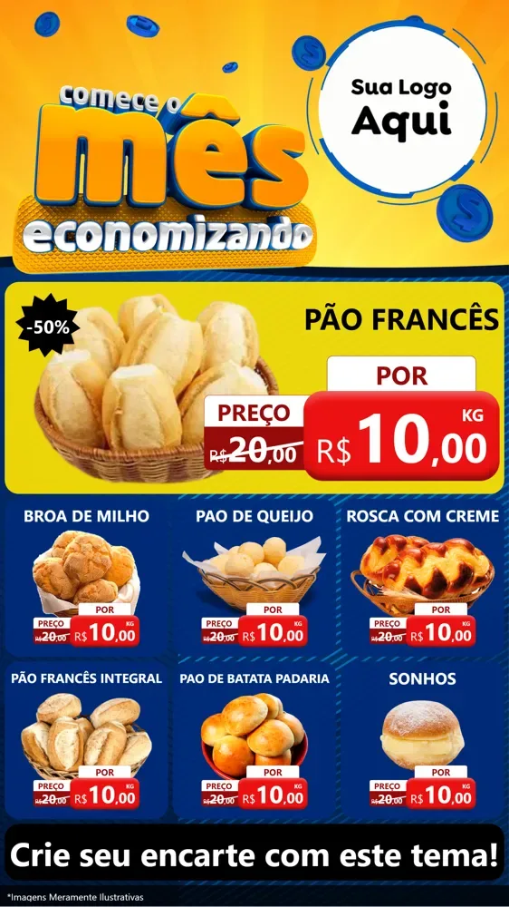 Modelo de Rede Social para Stories com o tema Comece O Mês Economizando para Padaria