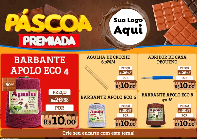 Modelo de Encarte para Encarte A4 Horizontal com o tema Páscoa Premiada para Armarinho e Aviamentos