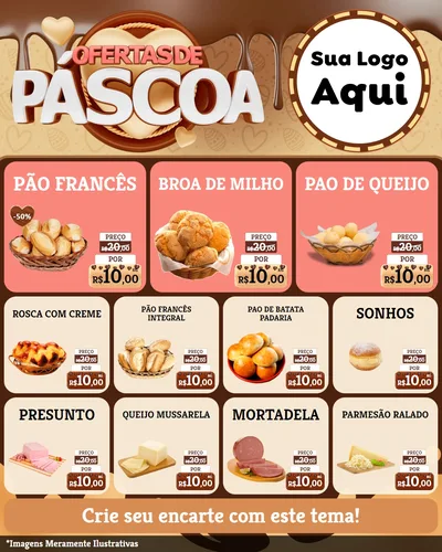 Modelo de Rede Social para Feed Instagram com o tema Ofertas de Páscoa para Padaria