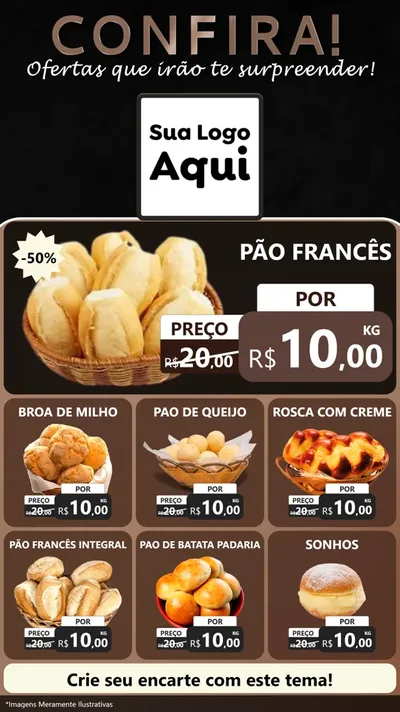 Modelo de Rede Social para Stories com o tema Confira! Ofertas que irão te surpreender! para Padaria