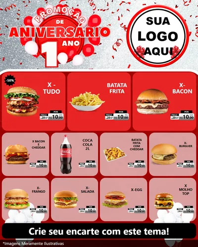 Modelo de Rede Social para Feed Instagram com o tema Promoção de Aniversário - 1 Ano para Hamburgueria