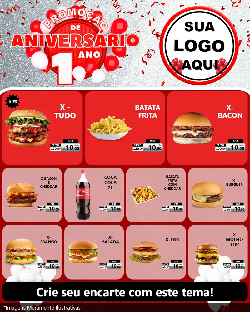 Modelo de Rede Social para Feed Instagram com o tema Promoção de Aniversário - 1 Ano para Hamburgueria