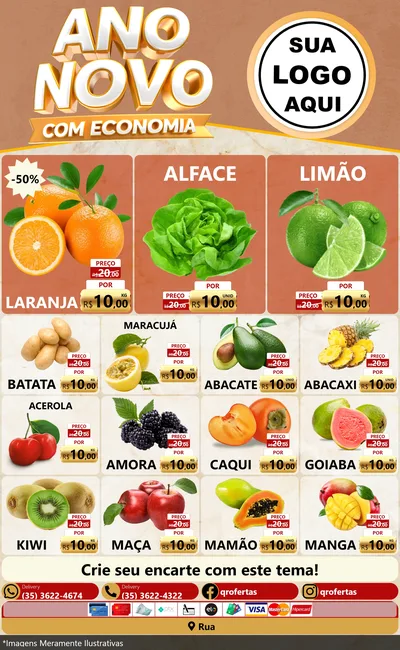 Modelo de Encarte para Encarte Grande com o tema Ano Novo Com Economia para Hortifrúti