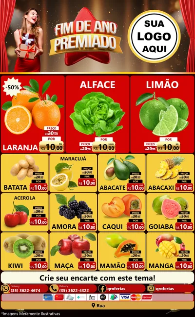 Modelo de Encarte para Encarte Grande com o tema Fim de Ano Premiado para Hortifrúti