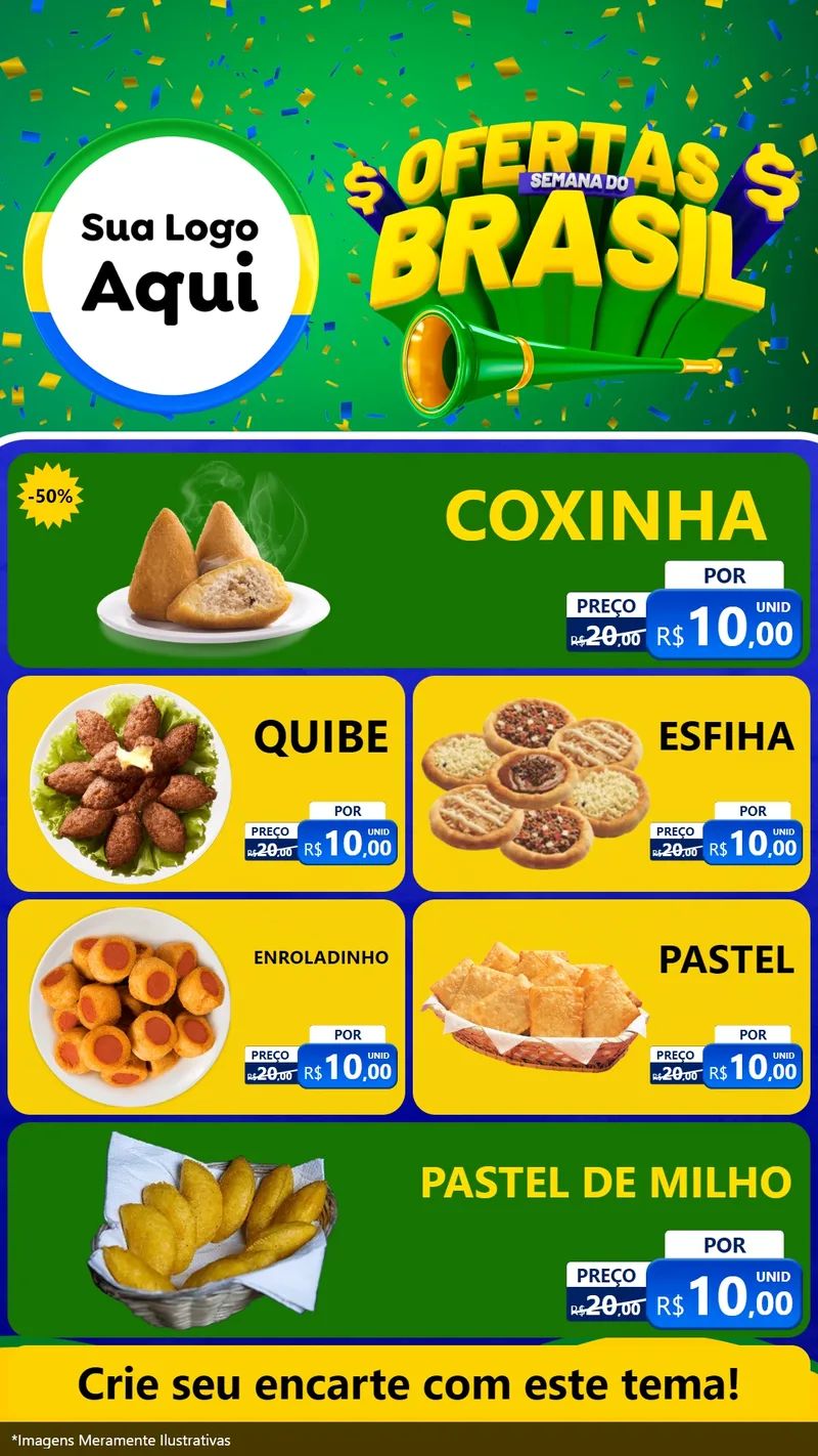 Modelo de TV para TV Vertical com o tema Ofertas Semana do Brasil para Salgadaria