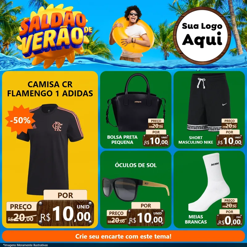 Modelo de Rede Social para Feed Facebook com o tema Saldão de Verão para Roupas e acessórios