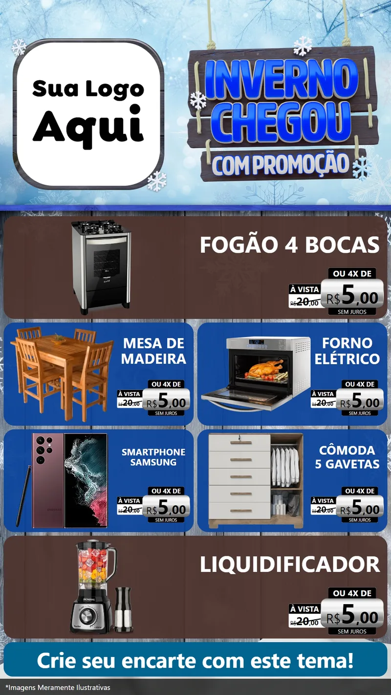 Modelo de TV para TV Vertical com o tema Inverno Chegou Com Promoção para Móveis e Eletro