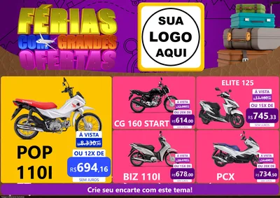 Modelo de Encarte para Encarte A4 Horizontal com o tema Férias com Grandes Ofertas para Concessionaria de Motos