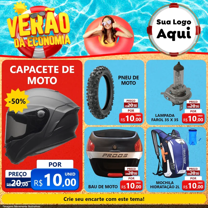 Modelo de Rede Social para Feed Facebook com o tema Verão da Economia para Moto peças