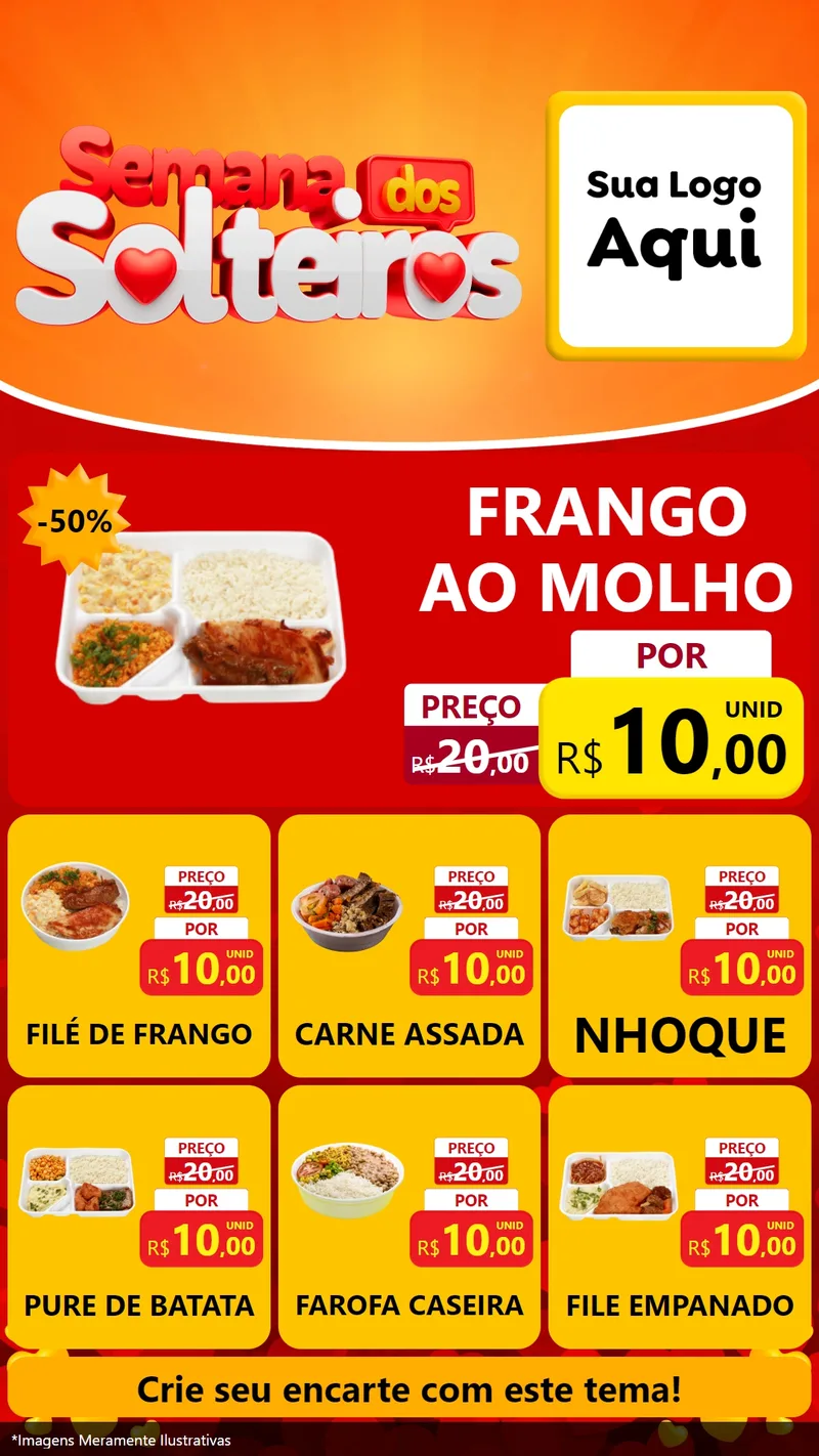 Modelo de Rede Social para Stories com o tema Semana dos Solteiros para Restaurante