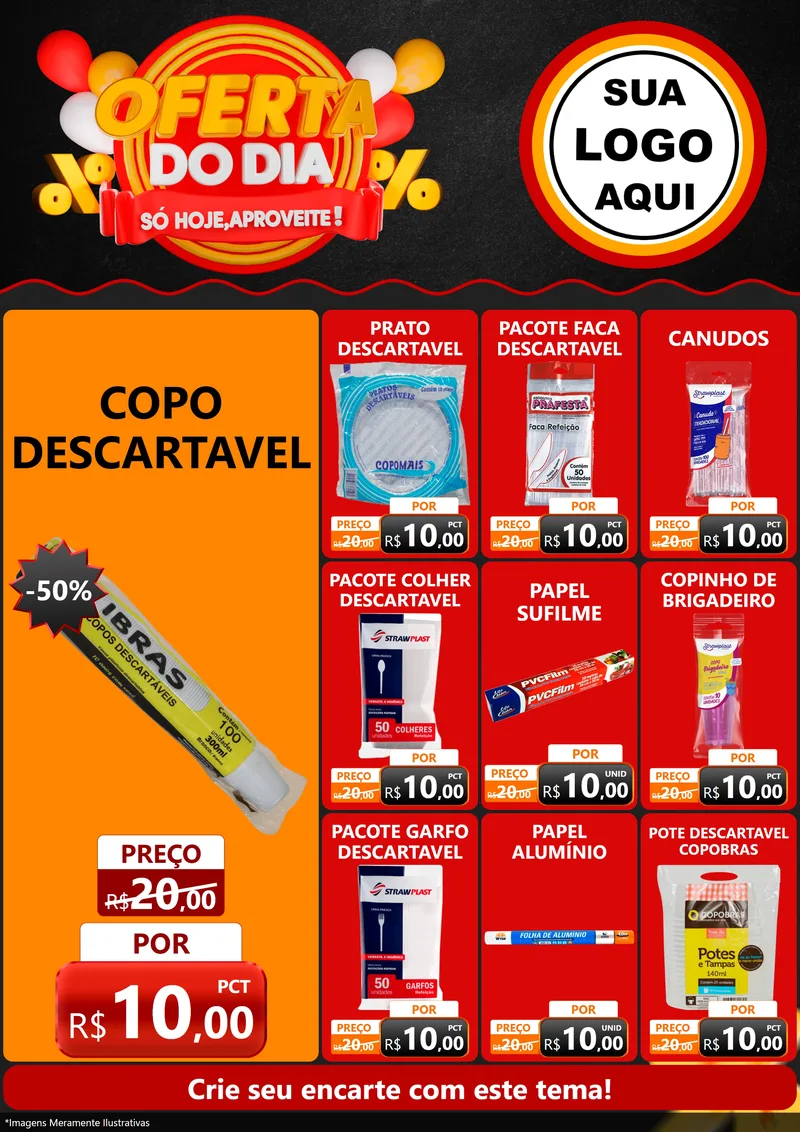 Modelo de Encarte para Encarte A4 Vertical com o tema Oferta do Dia - Só hoje, Aproveite! para Embalagens