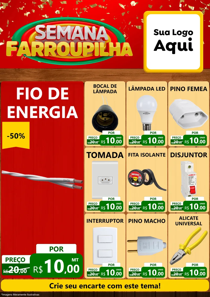Modelo de Encarte para Encarte A4 Vertical com o tema Semana Farroupilha para Materiais Elétricos