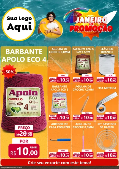 Modelo de Encarte para Encarte A4 Vertical com o tema Janeiro de Promoção para Armarinho e Aviamentos