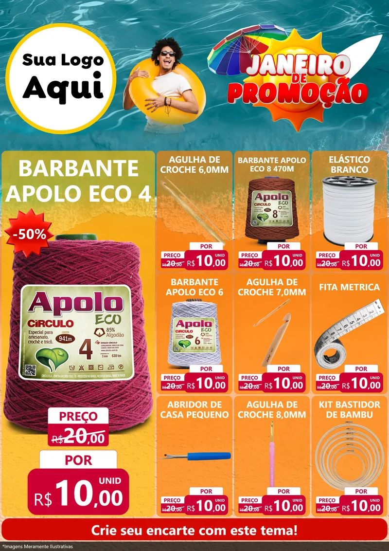 Modelo de Encarte para Encarte A4 Vertical com o tema Janeiro de Promoção para Armarinho e Aviamentos