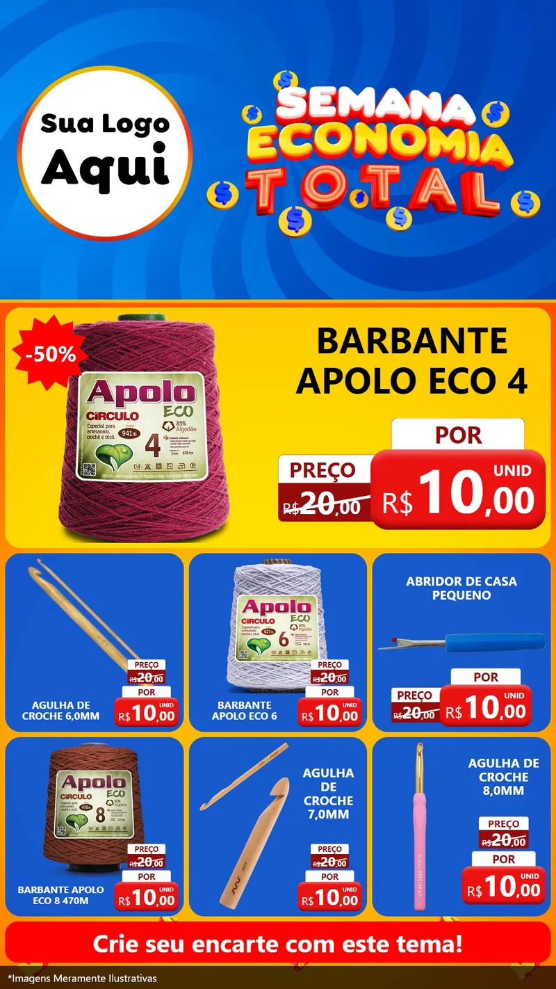 Modelo de Rede Social para Stories com o tema Semana Economia Total para Armarinho e Aviamentos