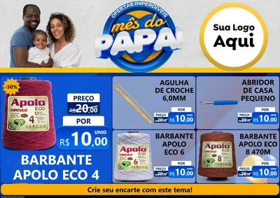 Modelo de Encarte para Encarte A4 Horizontal com o tema Ofertas Imperdíveis Mês Do Papai para Armarinho e Aviamentos