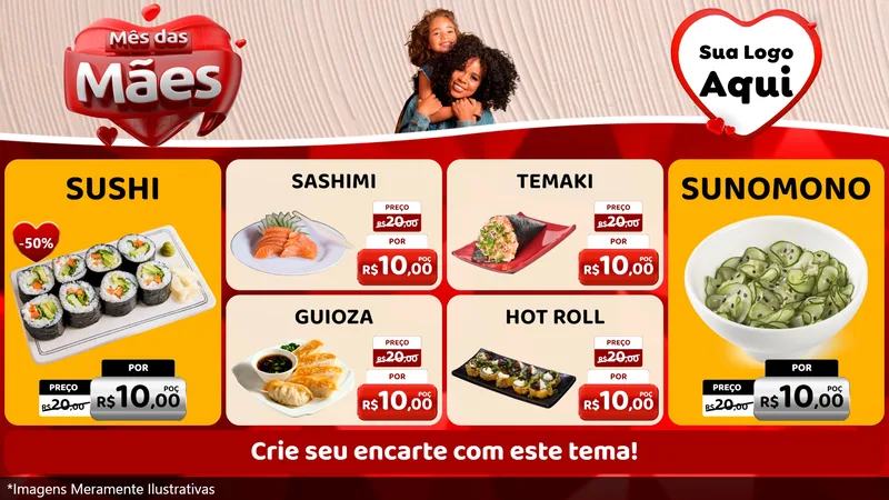 Modelo de TV para TV Horizontal com o tema Mês das Mães para Comida japonesa