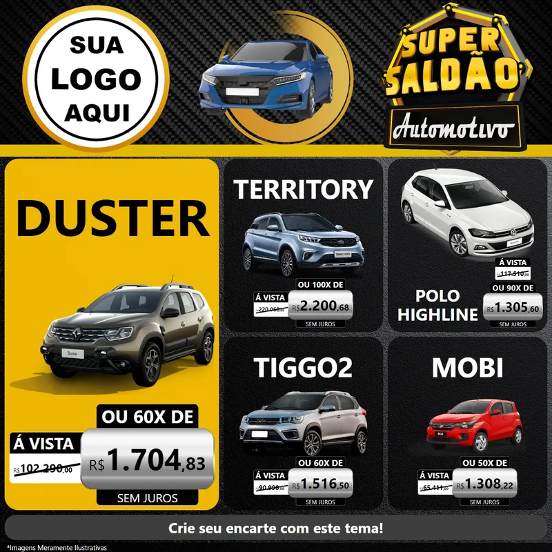 Modelo de Rede Social para Feed Facebook com o tema Super Saldão Automotivo para Concessionaria de Carros