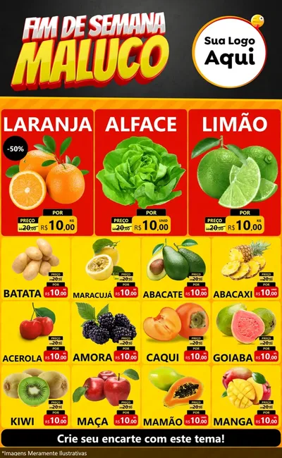Modelo de Encarte para Encarte Grande com o tema Final de Semana Maluco para Hortifrúti