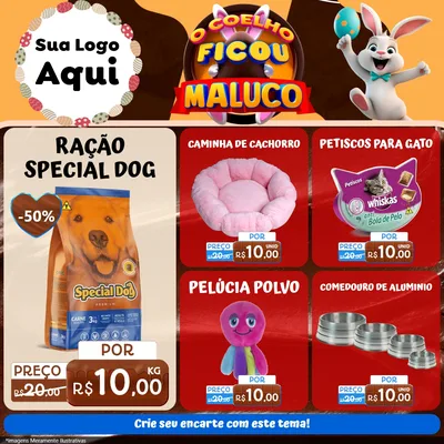 Modelo de Rede Social para Feed Facebook com o tema O Coelho Ficou Maluco - Páscoa para Pet Shop