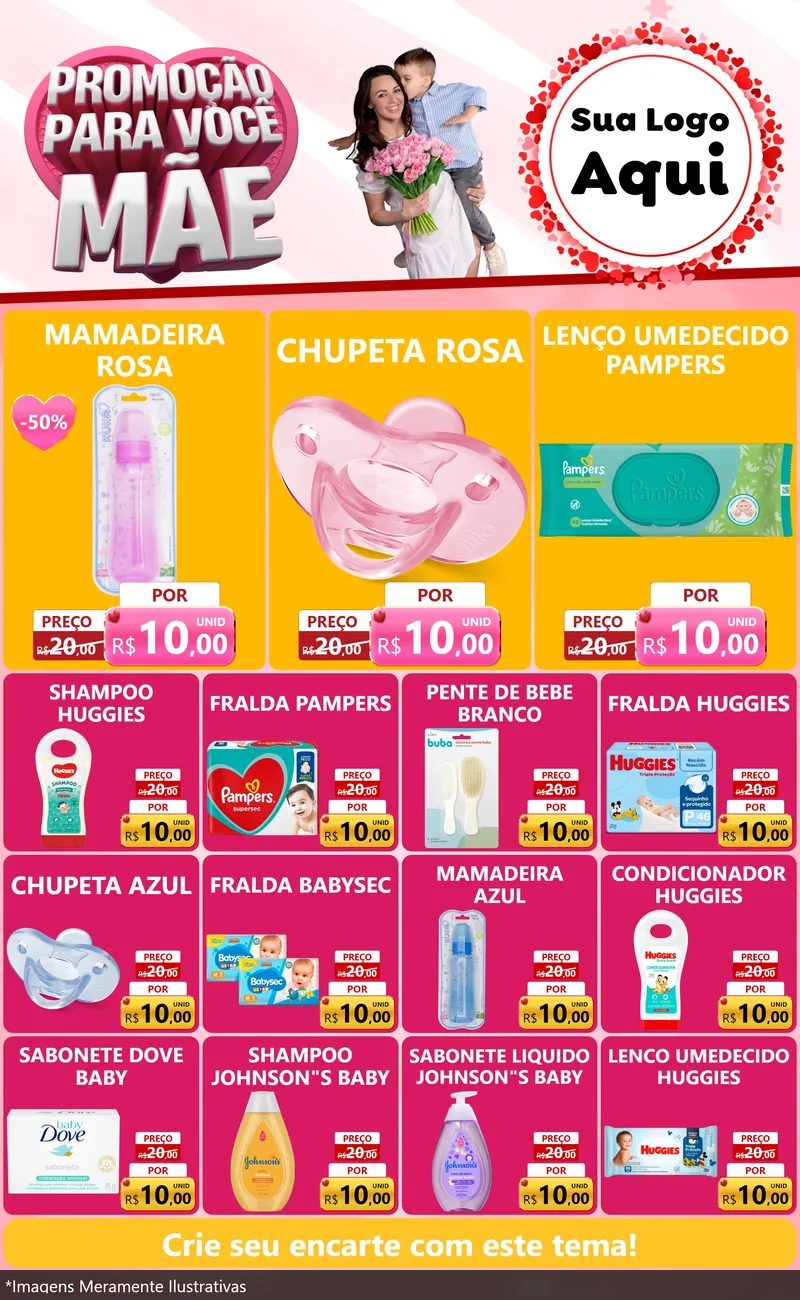 Modelo de Encarte para Encarte Grande com o tema Promoção Para Você Mãe para Bebês