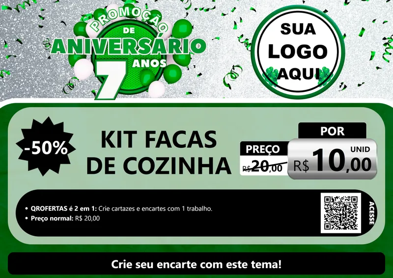 Modelo de Cartaz para Cartaz A4 Horizontal com o tema Promoção de Aniversário - 7 Anos para Utilidades Domésticas