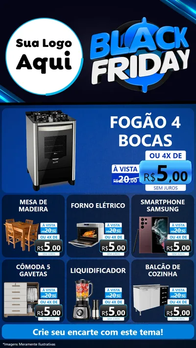 Modelo de Rede Social para Stories com o tema Black Friday para Móveis e Eletro