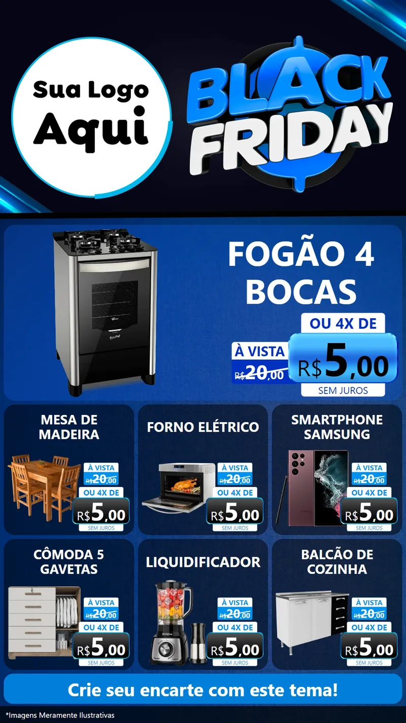 Modelo de Rede Social para Stories com o tema Black Friday para Móveis e Eletro