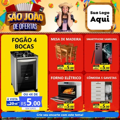 Modelo de Rede Social para Feed Facebook com o tema São João de Ofertas para Móveis e Eletro