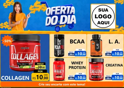 Modelo de Encarte para Encarte A4 Horizontal com o tema Oferta do Dia para Suplementos alimentares
