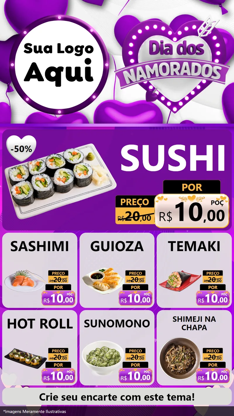 Modelo de Rede Social para Stories com o tema Dia dos Namorados para Comida japonesa
