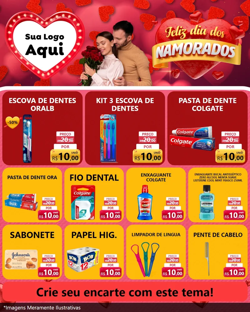 Modelo de Rede Social para Feed Instagram com o tema Feliz Dia Dos Namorados para Higiene Pessoal