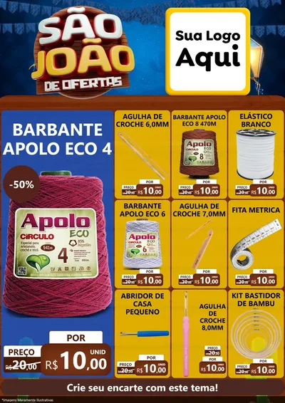 Modelo de Encarte para Encarte A4 Vertical com o tema São João Ofertas Imbatíveis! - Junina para Armarinho e Aviamentos