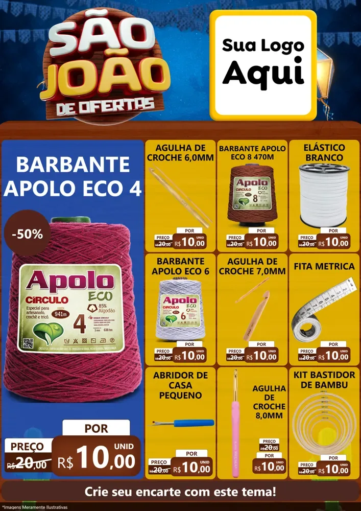 Modelo de Encarte para Encarte A4 Vertical com o tema São João Ofertas Imbatíveis! - Junina para Armarinho e Aviamentos