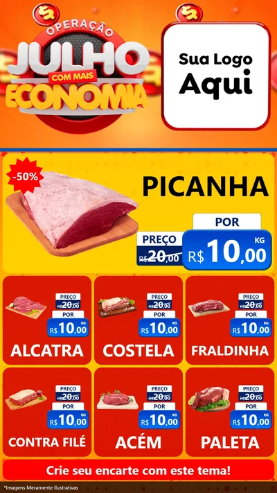 Modelo de Rede Social para Stories com o tema Operação Julho Com Mais Economia para Açougue