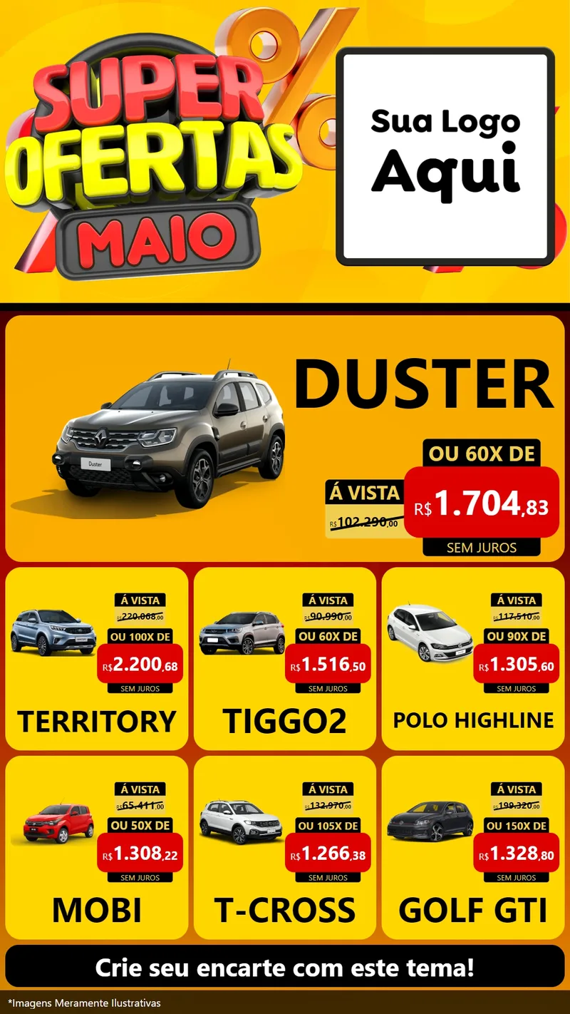 Modelo de Rede Social para Stories com o tema Super Ofertas Maio para Concessionaria de Carros