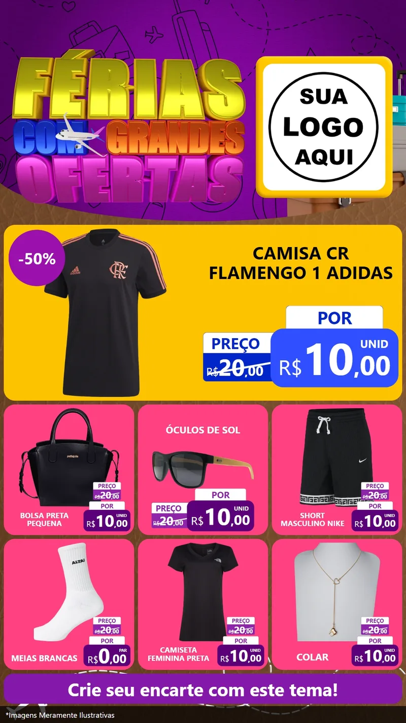 Modelo de Rede Social para Stories com o tema Férias com Grandes Ofertas para Roupas e acessórios