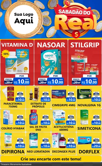 Modelo de Encarte para Encarte Grande com o tema Sabadão do Real para Farmácia