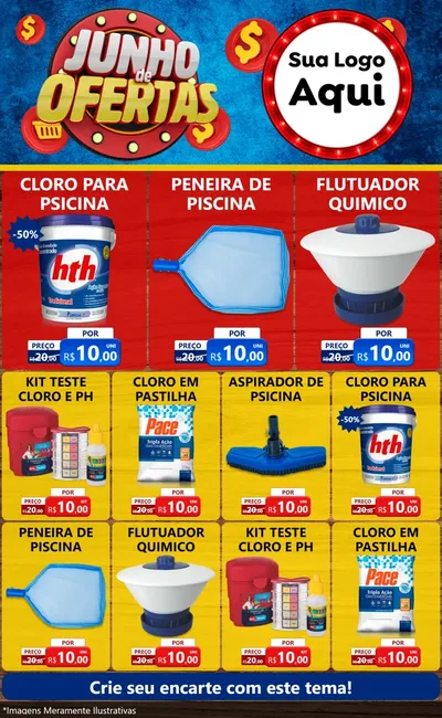 Modelo de Encarte para Encarte Grande com o tema Junho de Ofertas para Produtos para Piscina